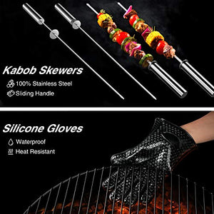 OlarHike Grilling Accessories BBQ Grill Tools Set, 25PCS Stainless Steel Grilling Kit for Smoker, Camping, Kitchen, Barbecue Utensil Gifts for Men Women with Thermometer and Meat Injector