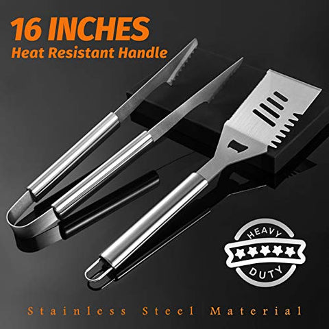 Image of OlarHike Grilling Accessories BBQ Grill Tools Set, 25PCS Stainless Steel Grilling Kit for Smoker, Camping, Kitchen, Barbecue Utensil Gifts for Men Women with Thermometer and Meat Injector