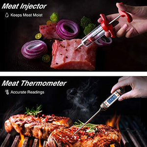 OlarHike Grilling Accessories BBQ Grill Tools Set, 25PCS Stainless Steel Grilling Kit for Smoker, Camping, Kitchen, Barbecue Utensil Gifts for Men Women with Thermometer and Meat Injector