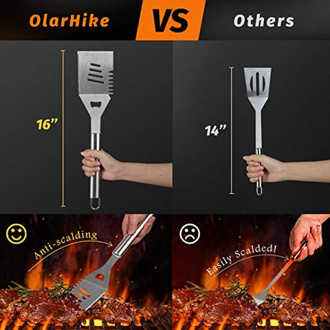 Image of OlarHike Grilling Accessories BBQ Grill Tools Set, 25PCS Stainless Steel Grilling Kit for Smoker, Camping, Kitchen, Barbecue Utensil Gifts for Men Women with Thermometer and Meat Injector