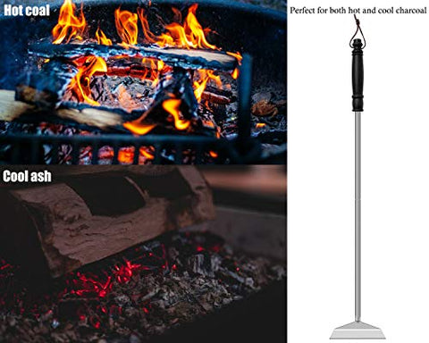 Image of POLIGO Charcoal Grill Ash Rake Hoe for Fireplace Wood Stove Pizza Oven, Stainless Steel BBQ Cleaner Poker Scraper, Elongated Cleaning Tool Accessories for Smoker, Ceramic, Kamado, Vision Grills