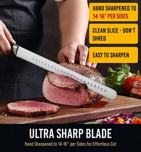 Slicex Classic Brisket Slicing Knife - Razor Sharp 12" Carving Knife for Meat - Premium German Steel Meat Carving Knife Full Tang - Slicing Knife for Meat Cutting, Meat Slicing Knife - Great Dad Gift