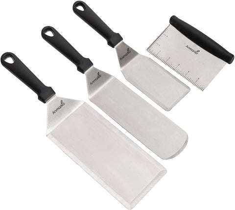 Image of Metal Spatula Griddle Accessories Set - Griddle Scraper Flat Spatula Pancake Flipper Hamburger Turner - Metal Utensil Great for BBQ Grill Flat Top Cast Iron Griddle - Commercial Grade