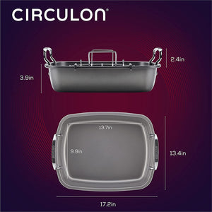 Circulon Nonstick Roasting Pan / Roaster with Rack - 17 Inch X 13 Inch, Gray