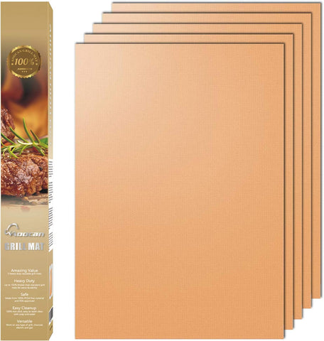 Image of Copper Grill Mat Set of 5 - Non-Stick BBQ Outdoor Grill, Copper Grilling Mats Reusable and Easy to Clean, Works on Electric Grill Outdoor Gas Charcoal BBQ as Seen on TV-15.75 X 13 Inch