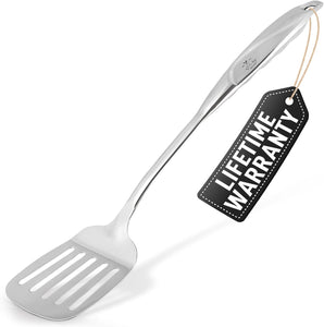 Zulay Kitchen Heavy Duty Stainless Steel Metal Spatula - 14.8" Stainless Steel Spatula for Cooking - Spatula Stainless Steel for Frying - Ergonomic Easy Grip Handle - Slotted Turner Grill Spatula