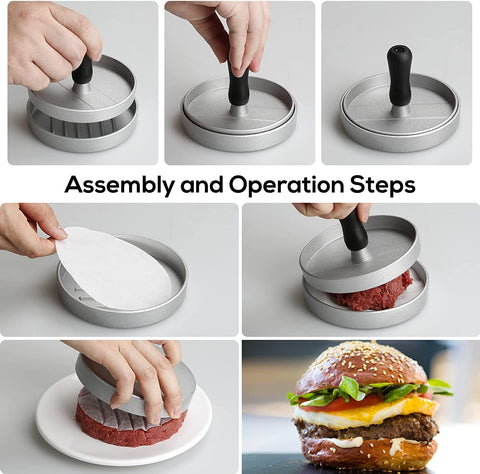 Image of OVOS Burger Press Hamburger Patty Maker Non-Stick Aluminum with 100 Free Patty Papers BPA Free