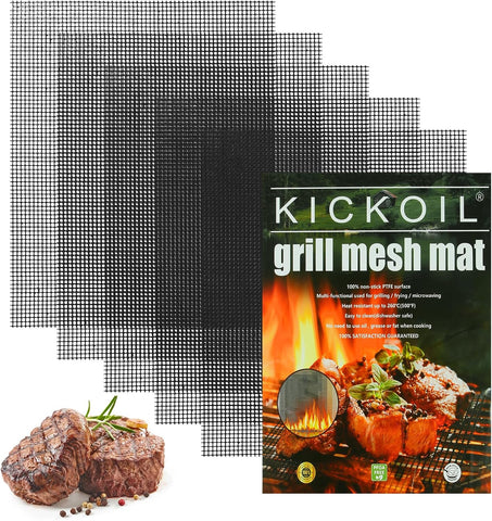 Image of Grill Mesh Mat Set 5 Barbecue Grill Accessories Reusable Non-Stick Grill Mat for Vegetables Fish Grilling Mat Sheets for Outdoor Smoker Charcoal Gas Electric Grill BBQ Tools,Xl 15.75 X 13 Inch, Black