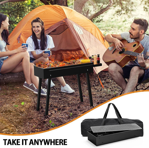 Image of Bizzoelife Portable Charcoal Camping Grill, Commercial Quality Solo Stove Bonfire with Carrying Bag, Folded and Easy Install, for Camping, Backyard, Party, Picnic, Outdoor Cooking Use