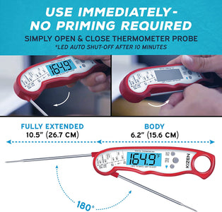 Digital Meat Thermometer with Probe - Instant Read Food Thermometer for Cooking, Grilling, BBQ, Baking, Liquids, Candy, Deep Frying, and More - Red/White