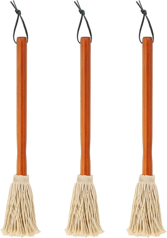 Image of 16" BBQ Sauce Basting Mops & Brushes for Roasting or Grilling, Apply Barbeque, Marinade or Glazing, Cotton Fiber Head and Hardwood Handle, Dish Mop Style, Perfect for Cooking or Cleaning - Pack of 3