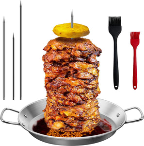 Lswyimao Vertical Skewer Grill, Stainless Steel with 2 Brushes and 3 Removable Skewer Sizes (8-Inch, 10-Inch, and 12-Inch) for Al Pastor, Shawarma, and Chicken Skewers Is Perfect for Tortilla Makers A