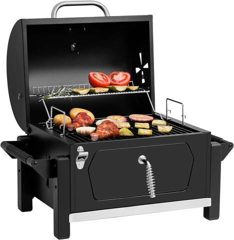 Image of Royal Gourmet CD1519 Portable Charcoal Grill with Two Side Handles, Compact Outdoor Charcoal Grill with Bottle Opener, for Travel Picnic Tailgate and Campsite Cooking, Black