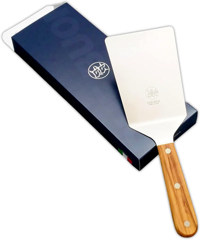 Image of DUE BUOI Wide Spatula Olive Wood Handled and Stainless Steel Rivets - Blade 4" X 6.1/3" - Good for Burger Kitchen Bbq Grill Griddle Pastry. Non-Stick Durable. ICQ Approved.