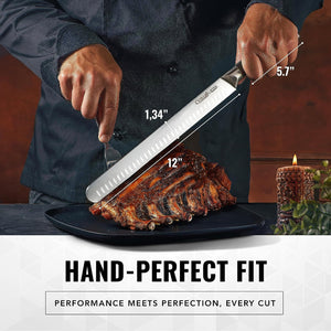 Cutluxe Slicing Carving Knife – 12" Brisket Knife, Meat Cutting and BBQ Knife – Razor Sharp German Steel – Full Tang & Ergonomic Handle Design – Artisan Series