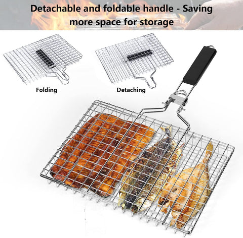 Image of VIGIND Grill Baskets for Outdoor Grill,Detachable Portable Fish Grill Basket for BBQ Grilling,Stainless Steel Camping BBQ Grill Accessories for Seafood,Steak,Vegetables Barbecue
