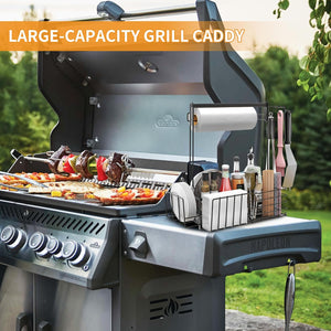 Grill Caddy for Outdoor Grill Utensil Storage, BBQ Caddy with Paper Towel Holder, Camping Caddy Picnic Caddy for Plates and Utensils Outdoor Silverware Caddy, Home Countertop Kitchen Organizers, Black