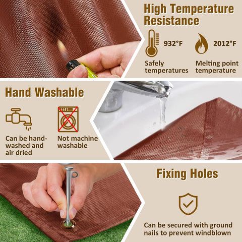 Image of Fire Pit Mat - 39.4 * 37.8In Fireproof Stove Grill Mats Blanket for Wood Deck Insulation, Camping BBQ Temperature Resistant Rugs Accessories for outside Indoor Lawn Protection - Brown