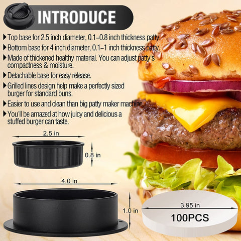 Image of TOUWMX 3-In-1 Stuffed Burger Press, Hamburger Press, Hamburger Press Patty Maker for Stuffed Burgers, Beef Veggie Burger, Sliders, Burger Patty Mold with 100PCS Patty Wax Paper