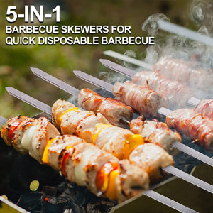 5 in 1 Kabob Skewers for Grilling with Slider - Stainless Steel BBQ Skewers, Metal Barbecue Skewers for Kabobs, Shish Kebab Grill Skewers & Ideal Kabob Sticks for Shrimp Veggie Meat Chicken