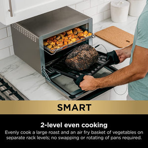 DT251 Foodi 10-In-1 Smart XL Air Fry Oven, Bake, Broil, Toast, Roast, Digital Toaster, Thermometer, True Surround Convection up to 450°F, Includes 6 Trays & Recipe Guide, Silver