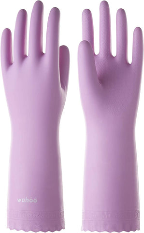 Image of LANON Wahoo Skin-Friendly Cleaning Gloves, Dishwashing Kitchen Gloves with Cotton Flocked Liner, Reusable, Non-Slip, Mauve Mist, Medium