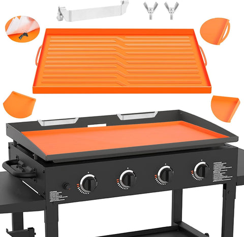 Image of WADEO 36" Silicone Griddle Mat for Blackstone, Blackstone Griddle Accessories, Heavy Duty Food Grade Silicone Grill Mat, All Season BBQ Grill Mat for Blackstone Protector Outdoor (36 Inch - Orange)