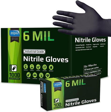 Image of Black Nitrile Gloves | HEAVY DUTY 6 Mil Nitrile the ORIGINAL Nitrile Medical Food Cleaning Disposable Gloves