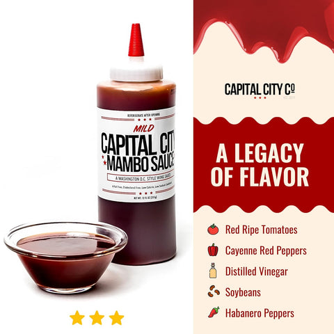 Image of Capital City Mambo Sauce - Mild Recipe | Washington DC Wing Sauces | Perfect Condiment Topping for Wings, Chicken, Pork, Beef, Seafood, Burgers, Rice or Noodles | 128 Fl Oz (1 Gallon)