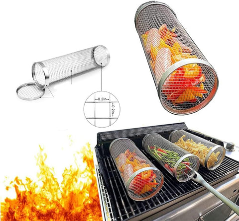 Image of 2023 New Stainless Steel Barbecue Cooking Grill Basket for Outdoor Grill - Grill Grate - Outdoor round Bbq Stainless Steel Grill Basket Campfire Grill Grid