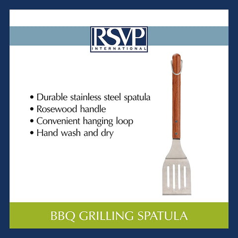 Image of RSVP International Endurance BBQ Grill Spatula Flipper, 18" | Flip Burgers & Other Food W/ Long Handle That Keeps Hands Safe from Fire | Made from Stainless Steel & Rosewood