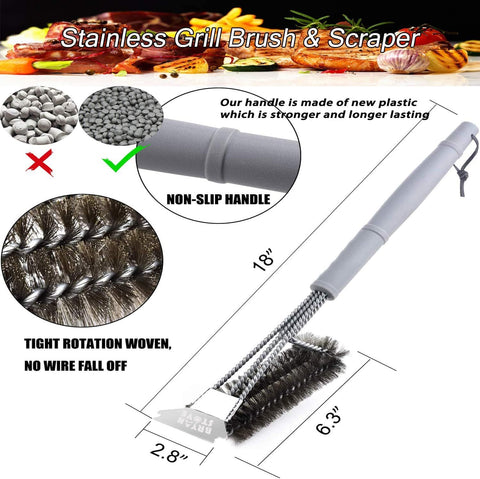 Image of Grill Brush and Scraper-Best BBQ Brush for Grill Outdoor, Safe 18" Stainless Steel W/Wire 3 in 1 Bristles Grill Cleaning Brush - Gifts for Grilling Enthusiasts & Men Dad