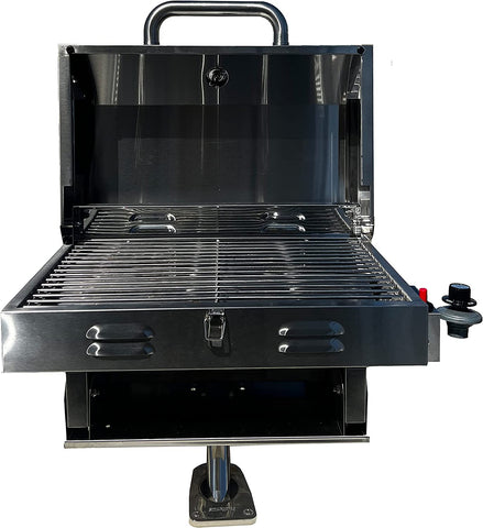 Image of Boat Grill with Mount - Portable Propane Gas BBQ - Grills Secure into Rod Holder | Adjustable Legs for Table Top Use | Stainless Steel Marine Stove -Great Outdoor Barbecue