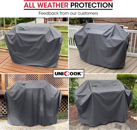 Image of Unicook Grill Cover for Outdoor Grill, 60 Inch BBQ Cover, Heavy Duty Waterproof, Fade Resistant, Weather Resistant, Anti-Rip, Gas Grill Cover Compatible with Weber, Char-Broil, Nexgrill, Etc. Grey