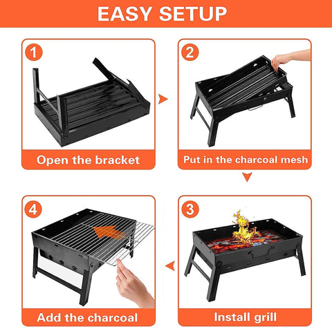 Image of Charcoal Grill Portable BBQ Grill Small Portable Charcoal Grill Mini BBQ Grill Hibachi Grill Charcoal for Camping Outdoor Cooking Picnics Beach Hiking Party (Small), Stainless Steel