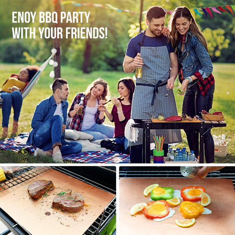 Image of LOOCH Copper Grill Mat Set of 5 - Non-Stick BBQ Outdoor Grill & Baking Mats - Reusable and Easy to Clean - Works on Gas, Charcoal, Electric Grill and More - 15.75 X 13 Inch