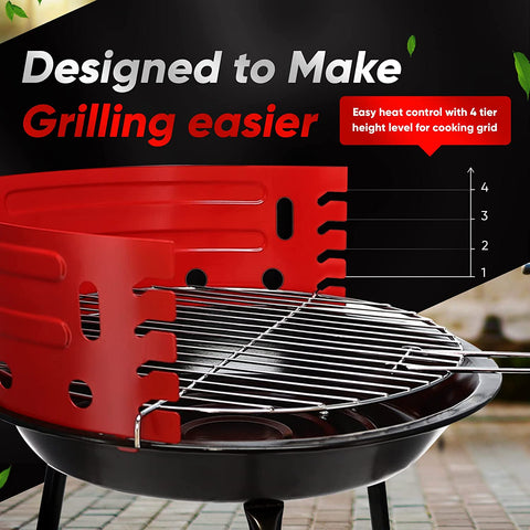 Image of Gas One Charcoal Grill – 16-Inch Portable Charcoal Grill – Barbecue Grill with 4 Levels for Flame Control – Dual Venting System – Small Charcoal Grill for Backyard, Camping, Boat
