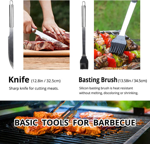 Image of BBQ Utensil Set Stainless Steel Professional Barbecue Accessories Grill Tool with Bag Easy to Carry (9)