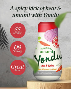 Yondu Hot & Spicy - Plant-Based Spicy Seasoning Sauce – Flavorful Umami Rich Heat to Awaken Your Palate. Better Than: Fish Sauce, Soy Sauce, Bouillon (9.3 Fl Oz)