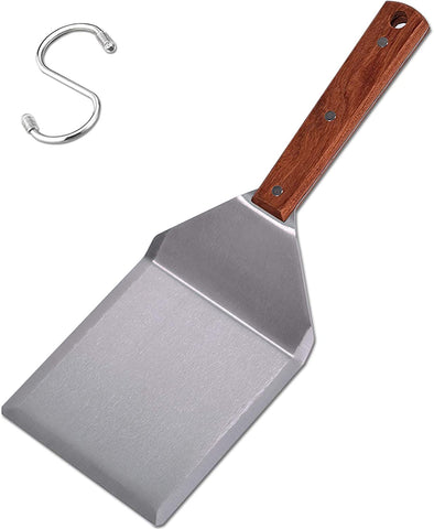 Image of Stainless Steel Griddle Hamburger Spatula with Strong Wooden Handle, 13.5 X 5 Inches, Heavy Duty Spatula Turner with a Hook, Great for Pancake Flipper, Fish, Eggs, Burgers, Omelet and More