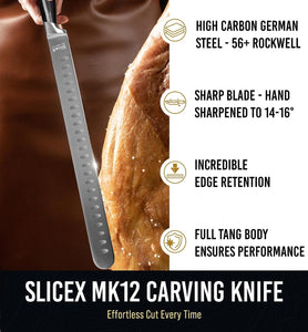 Slicex Classic Brisket Slicing Knife - Razor Sharp 12" Carving Knife for Meat - Premium German Steel Meat Carving Knife Full Tang - Slicing Knife for Meat Cutting, Meat Slicing Knife - Great Dad Gift