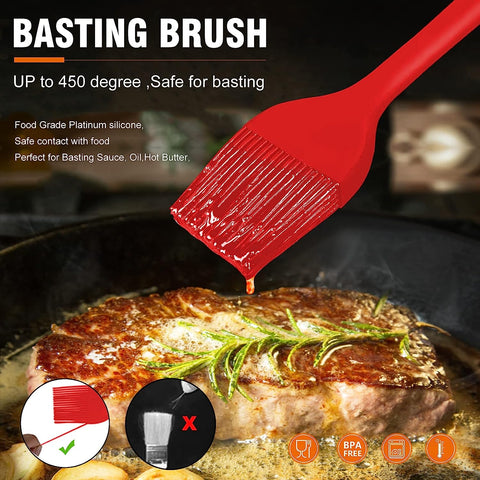 Image of Walfos 3 Size Basting Brush (Extra Large, Large and Small), Silicone Pastry Brushes for Barbecue, Baking, Desserts, Cooking Brush for Kitchen - Strong Stainless Steel Core
