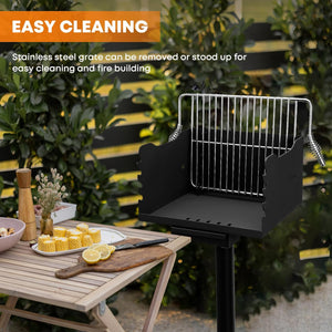 Park-Style Charcoal Grill, Heavy Duty Steel Outdoor BBQ Park Grill with Stainless Steel Cooking Grate and Post for Backyard or Camping, Black