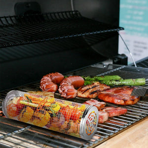 Rolling Grilling Baskets for Outdoor round BBQ Stainless Steel Grill Basket Campfire Grid Rotation Barbecue Cylinder Cage Cooking Accessories Veggies Vegetable Fish Meat Food Campingcamping Picnic Cookware