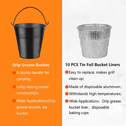 Image of Grill Bucket for Grease, Unidanho Traeger Grease Bucket 10 Packs Drip Grease Bucket Liners for Camp Chef, Traeger 20/22/34 Series, Pit Boss, Pellet Oklahoma Joe Rec Tec, Z Grill Smoker Bucket