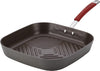 Cucina Hard Anodized Nonstick Grill/Deep Square Griddle Pan, 11 Inch, Gray with Red Handles
