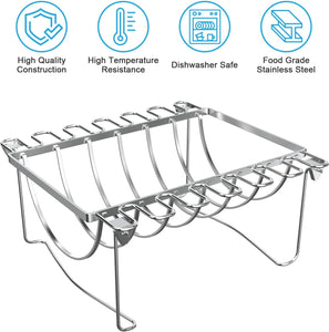 TAILGRILLER 3 in 1 Rib Racks & Chicken Leg Rack for Grill & Smoke, Foldable Roasting Rack, Roast up to 6 Large Ribs, 12 Chicken Leg, 1 Whole Chicken