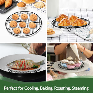 Teamfar round Cooling Rack, 7.5’’ Small Baking Roasting Grilling Rack with Stainless Steel Core & Non-Stick Coating, for Cooking Steaming Cooling, Healthy & Durable, Oven Safe & Easy Clean – Set of 2