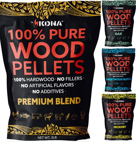 Image of Best Wood Smoking Pellets - Grilling Smoker Tube Pellets Variety Pack - 100% Hickory,  Premium Blend, 100% Oak,  Signature Sweetwood Blend - 2 Pound Bags