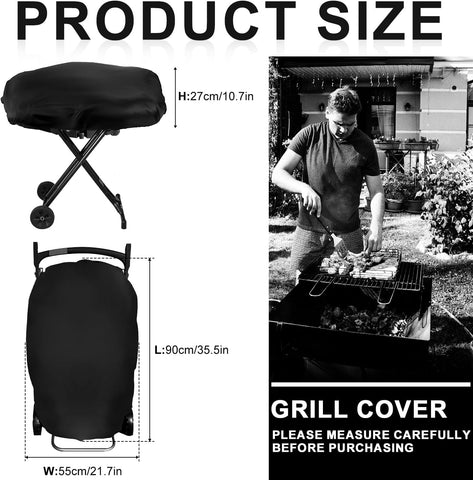 Image of BBQ Grill Cover, Black BBQ Cover Portable Grill Cover Waterproof BBQ Grill Cover Compatible with Coleman Roadtrip LXX, LXE and 285, Adjustable Grill Cover